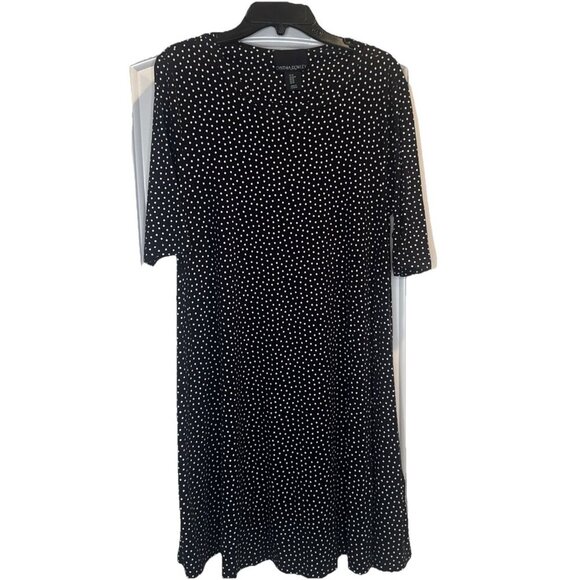 Cynthia Rowley Black w/ White Polka Dot Pullover Short Sleeve Knit Dress Sz M - Picture 1 of 10
